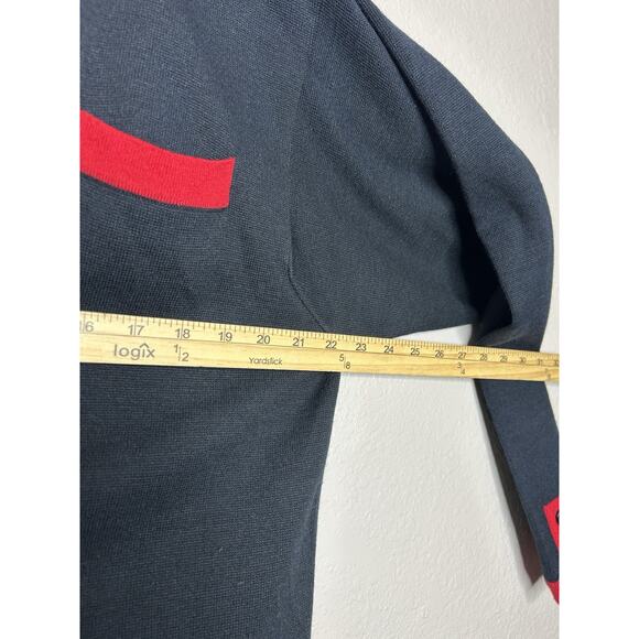 Vintage Liz Claiborne Collection Navy Red Cardigan Lambs Wool Academia Classic L - Picture 4 of 9